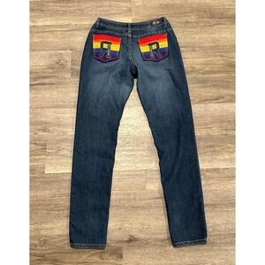 Rocawear Womens Jeans Size 11 Dark Wash Rainbow Embroidered Back Pockets Y2K